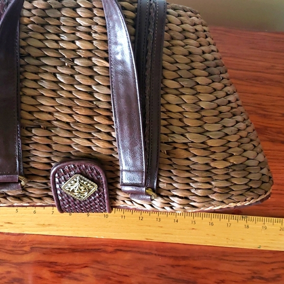 Coldwater Creek Woven Straw Brown Rustic Faux Leather Shoulder Bag Picnic Tote. - Picture 16 of 16